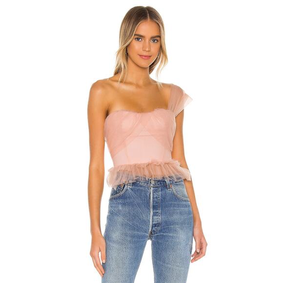 NBD Tops - Balletcore Pink Strapless Tulle Bustier Top Ruffle Corset Crop S NWT NBD Revolve